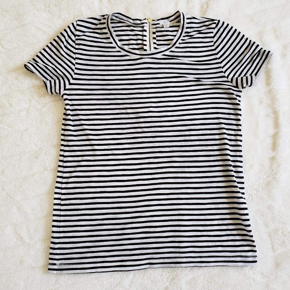 XXS J Crew Striped Tee with Gold Zipper